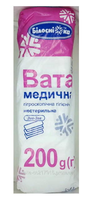 Вата мед.нестер. 200г/Cotton, non-sterile, 200g